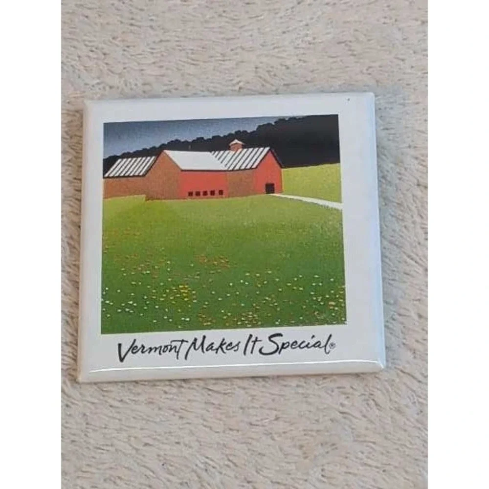Vermont Barn Landscape Square Pin Button Badge New England Folk Art